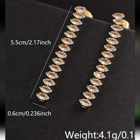 #124 18k Gold Plated Drop Earrings, Copper Hypoallergenic & Antioxidant Zirconia - Picture 4 of 6